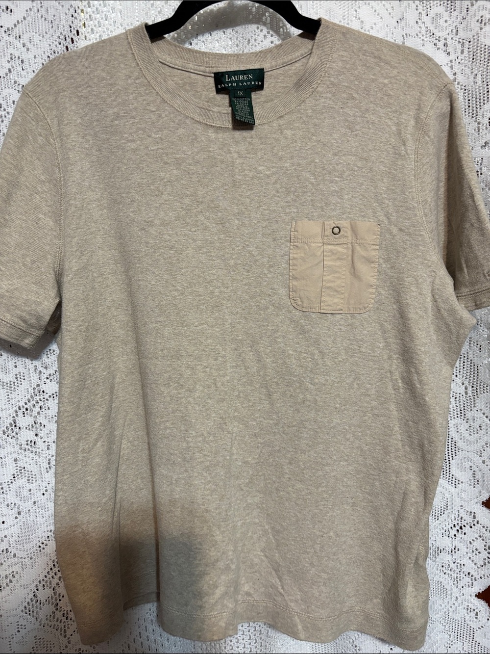 Lauren Ralph Lauren Women’s Light Beige Short Sleeve 100% cotton Pocket Tee